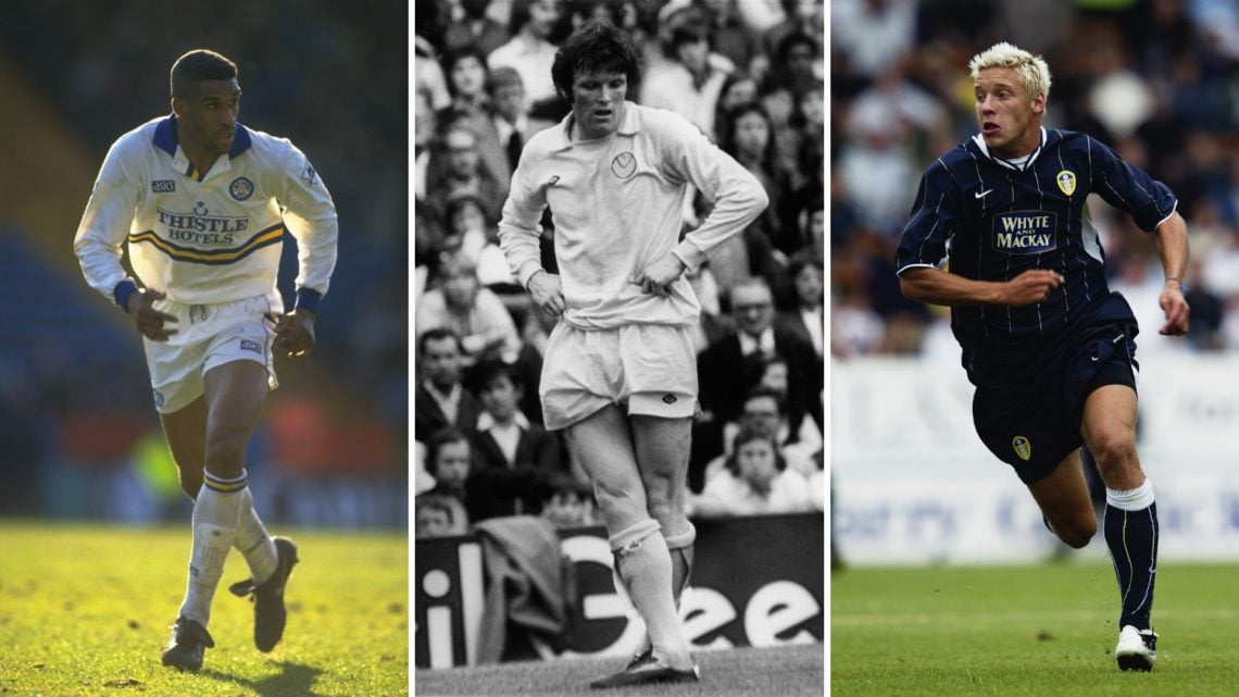 Three way split image of Alan Smith, Brian Deane and Eddie Gray.