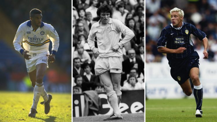 Three way split image of Alan Smith, Brian Deane and Eddie Gray.
