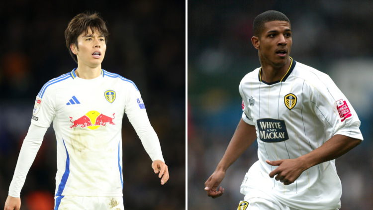 Split of leeds players Tanaka (L) and Beckford (R)