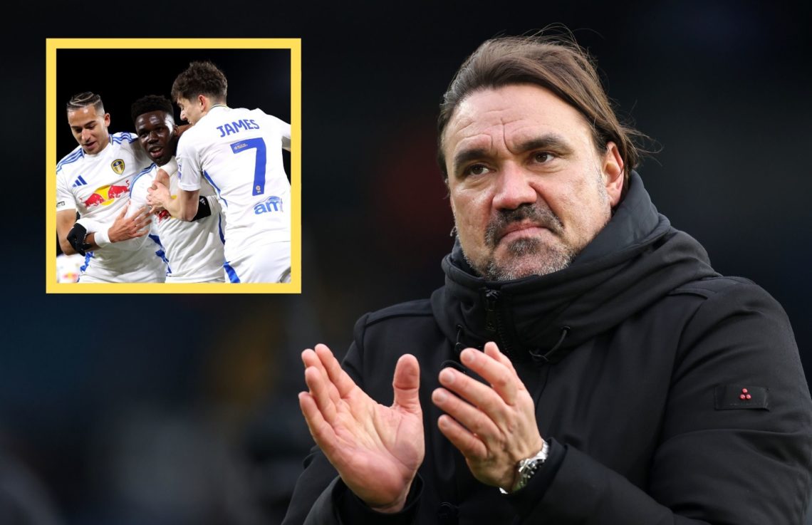 Collage of Daniel Farke and Leeds players.