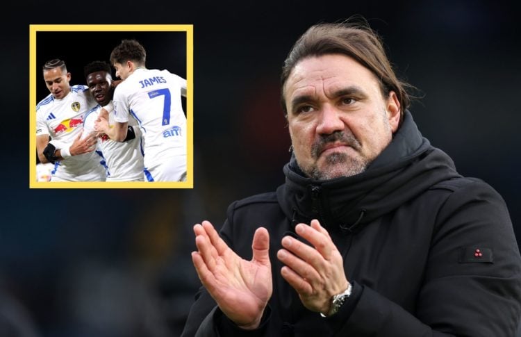 Collage of Daniel Farke and Leeds players.