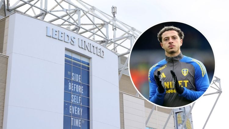 Elland Road with an insert of Ethan Ampadu