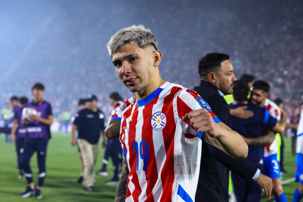 Julio Enciso in action for Paraguay against Argentina.
