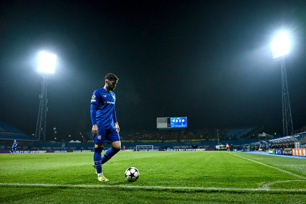 Martin Baturina of Dinamo Zagreb during the UEFA Champions League 2024/25 League Phase MD5 match between GNK Dinamo Zagreb and Borussia Dortmund at Maksimir stadium on November 27, 2024 in Zagreb, Croatia.