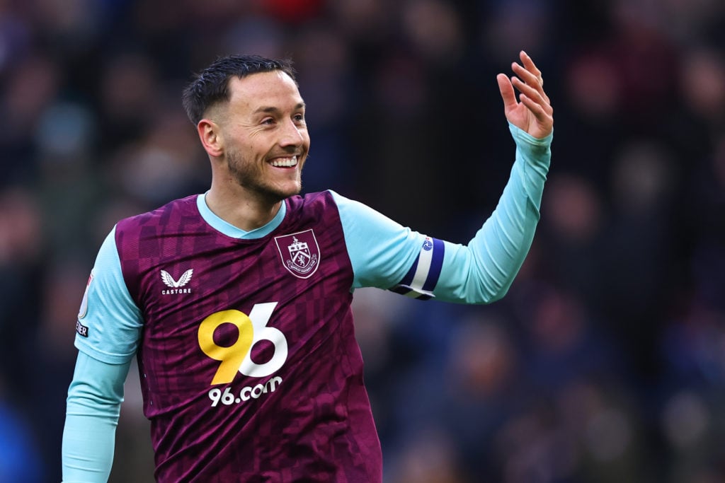 Josh Brownhill celebrates after scoring a goal for Burnley.