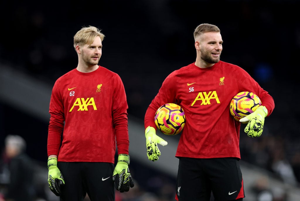 Caoimhin Kelleher during warm-up ahead of Liverpool's clash against Tottenham.