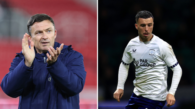 Split Paul Heckingbottom (Preston manager) (L) and Sam Greenwood (playing for Preston) (R)