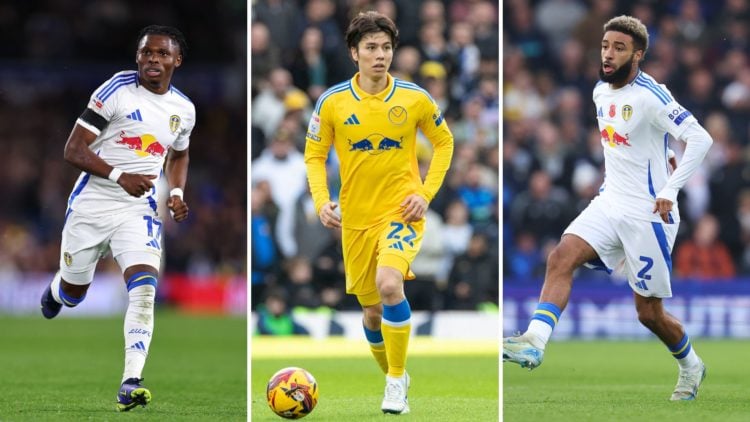 Largie Ramazani, Ao Tanaka and Jayden Bogle all in Leeds kits