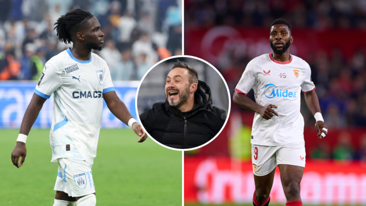 Split image of Jonathan Rowe and Kelechi Iheanacho with an insert of Roberto De Zerbi