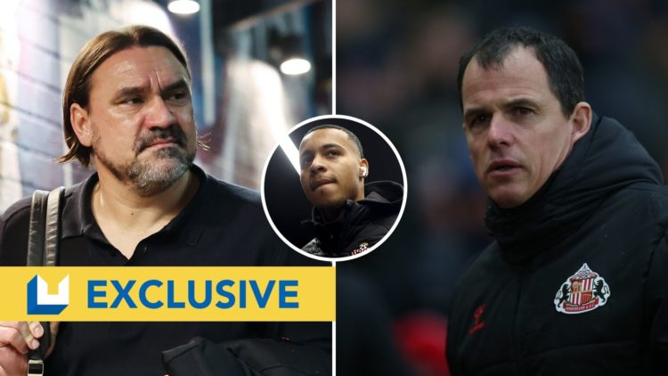 Split image of Daniel Farke and Regis Le Bris. Inset, Cameron Archer of Southampton.