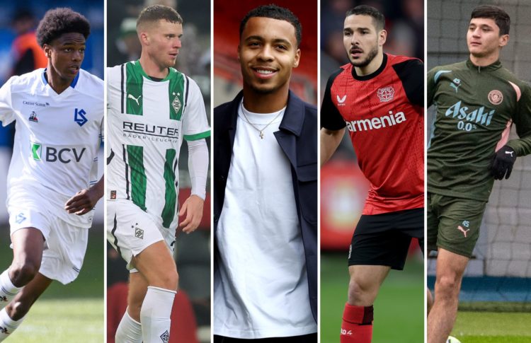 Collage of Alvyn Sanches, Nico Elvedi, Cameron Archer, Emi Buendia, Abdukodir Khusanov.