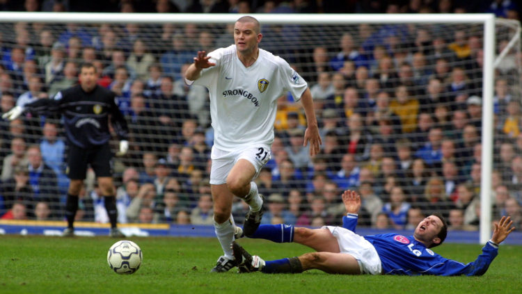 23 Mar 2002:    Dominic Matteo of Leeds gets away from Muzzy Izzet of Leicester during the match between Leicester City and Leeds United in the FA ...