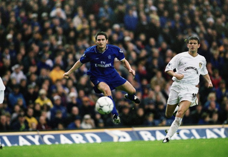 21 Oct 2001:  Frank Lampard of Chelsea and Eirik Bakke of Leeds in action FA Barclaycard Premiership match between Leeds United and Chelsea played ...