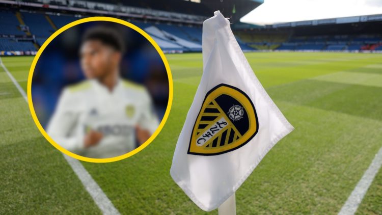 Leeds United flag at Elland Road. Inset: Blurred image of Amari Miller.