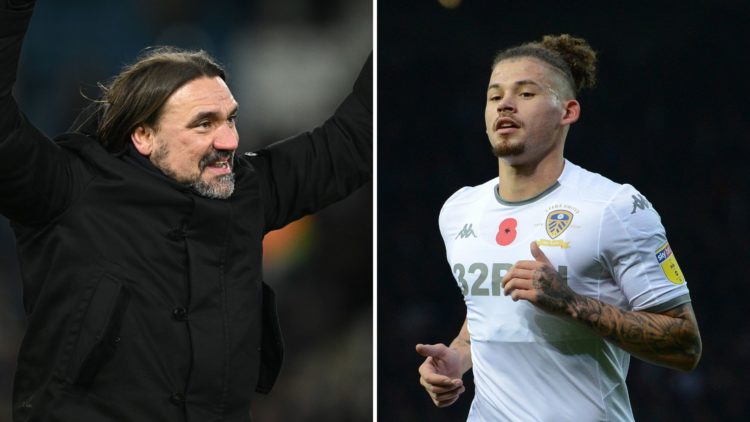 Left image, Leeds manager Daniel Farke celebrates with the Leeds fans at the end of the Sky Bet Championship match between Leeds United FC and Sund...