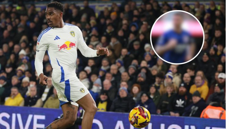 Junior Firpo participates in the Sky Bet Championship match between Leeds United and Norwich City on January 22, 2025. Inset, Leif Davis of Ipswich...
