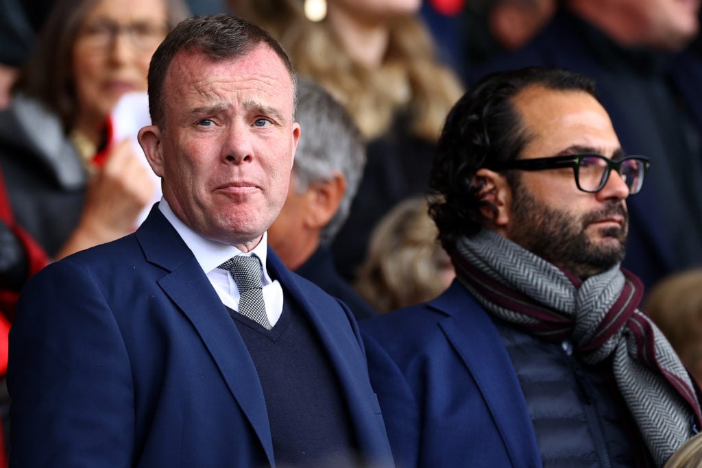 Angus Kinnear watches a Leeds game alongside Victor Orta.