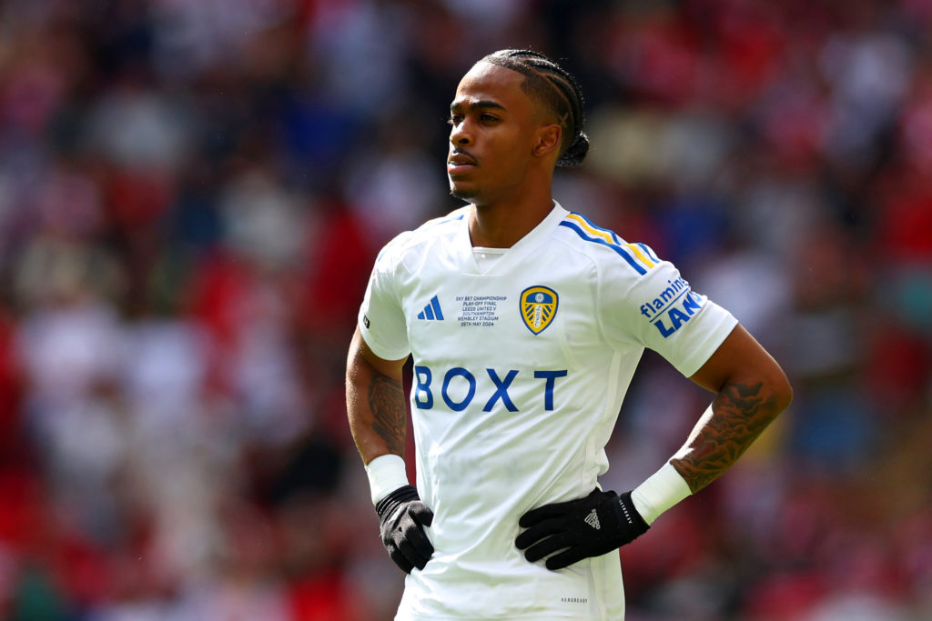 Crysencio Summerville of Leeds United looks on during the Sky Bet Championship Play-off Final.