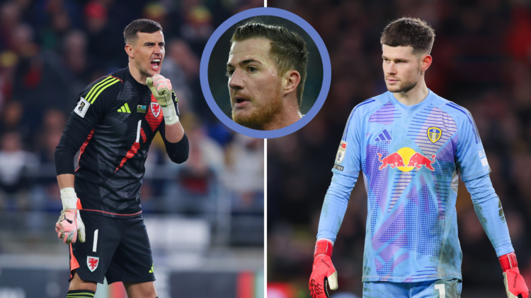 Split of Leeds United goalkeepers Illan Meslier and Karl Darlow with an insert of Ross McCormack.