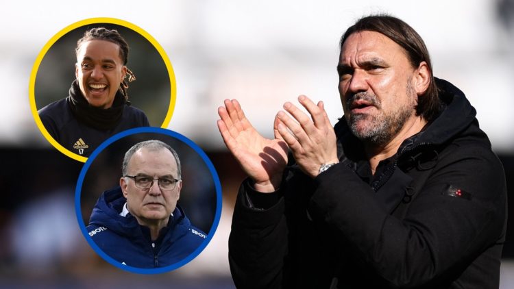 Leeds United manager Daniel Farke. Insets: Helder Costa and Marcelo Bielsa.
