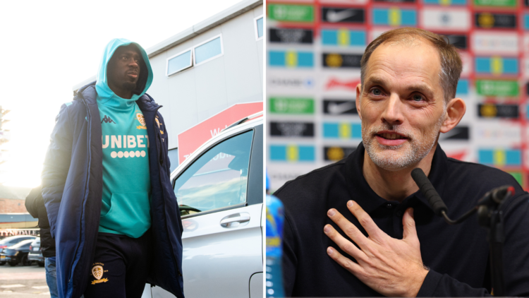 Split of Jean-Kevin Augustin during his time at Leeds and new England manager Thomas Tuchel.
