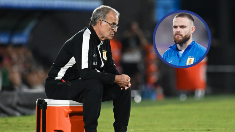 Marcelo Bielsa managing Uruguay with an insert of 2021 Leeds United target Nahitan Nandez.