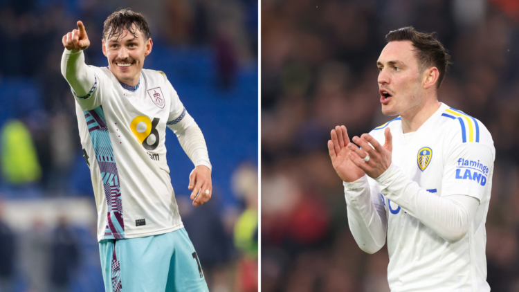 Split of Connor Roberts playing for Burnley, and for Leeds United last season.