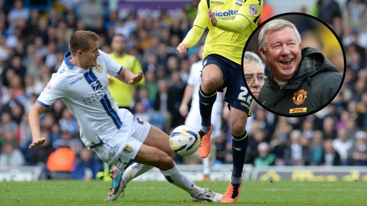 Image showing Scott Wooton of Leeds United challenging Andrew Shinnie of Birmingham City during their Sky Bet Championship meeting at Elland Road S...