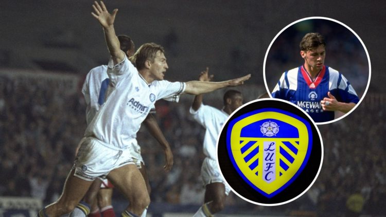 Main image, Lee Chapman (left) of Leeds celebrates scoring their fourth goal during the European Cup first round second leg match against Stuttgart...