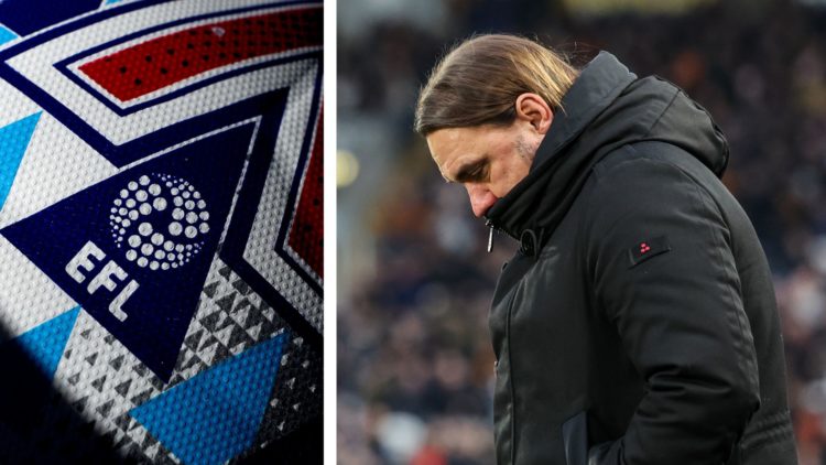 Split image of The EFL logo on the match ball and Leeds United manager Daniel Farke.