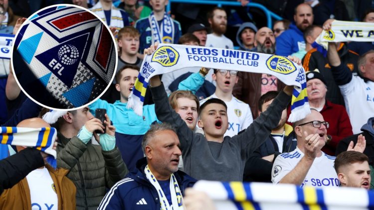 Leeds United fans celebrate with scarves after the team's victory during the Sky Bet Championship match between Leeds United and Millwall. Inset, T...
