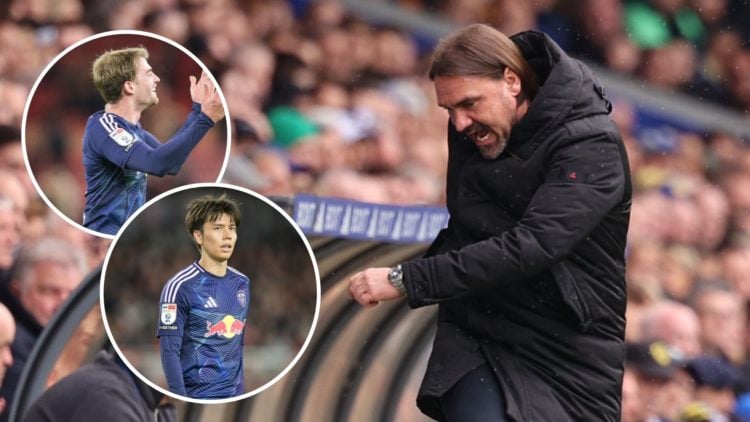 Main image, Daniel Farke, the Leeds United manager, is kicking a bottle in anger during the SkyBet Championship match between Leeds United and Blac...