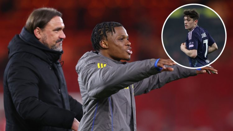 Main image, Largie Ramazani of Leeds United and manager Daniel Farke celebrate after the Sky Bet Championship match between Middlesbrough FC and Le...