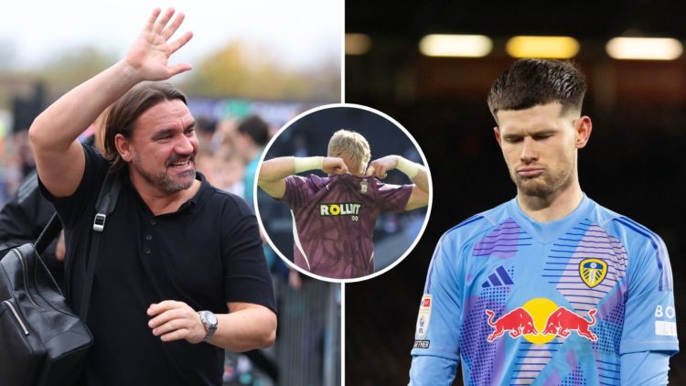 Left image, Daniel Farke Manager of Leeds United waves at fans before the Sky Bet Championship match between Leeds United FC and Queens Park Ranger...