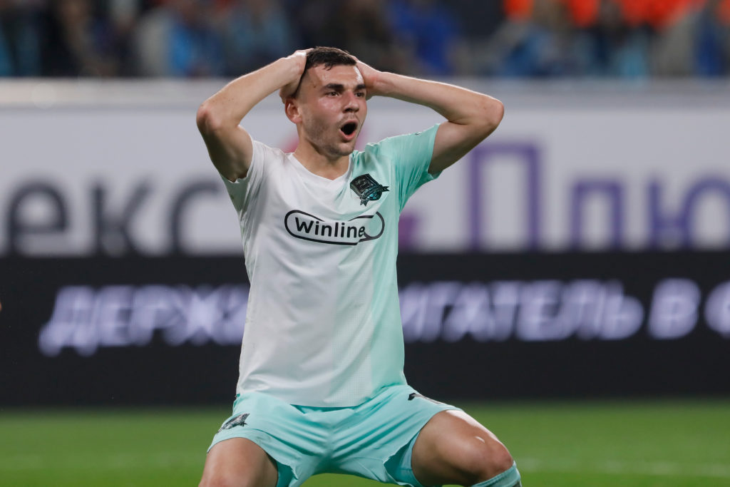 Eduard Spertsyan of Krasnodar reacts during game against Zenit.