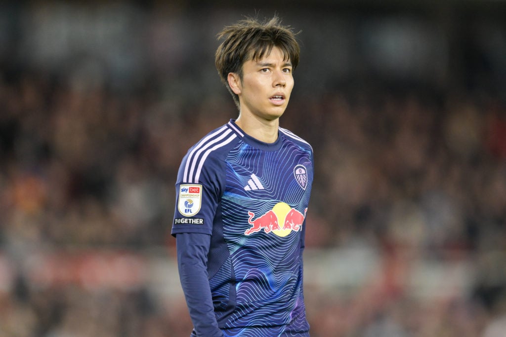 Leeds United midfielder Ao Tanaka playing against Middlesbrough.