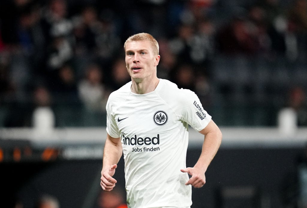 Rasmus Kristensen in action for Frankfurt against Tottenham.