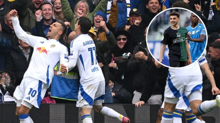 Main image, Joel Piroe of Leeds United celebrates scoring his team's second goal during the Sky Bet Championship match between Leeds United FC and ...