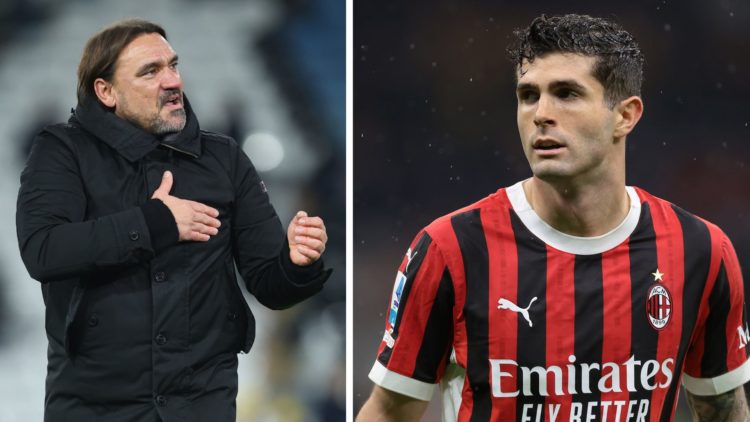 Split image of Christian Pulisic of AC Milan and Daniel Farke Manager of Leeds United.