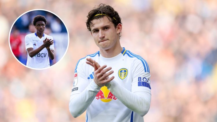 Main image, Brenden Aaronson of Leeds United applauds the fans during the Sky Bet Championship match between Leeds United FC and West Bromwich Albi...