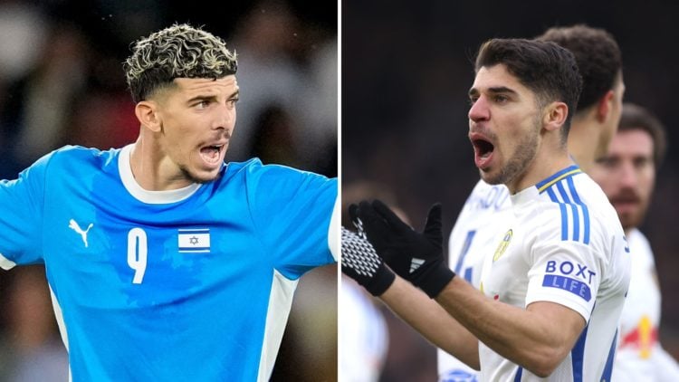 Left image, Dor Turgeman of Israel gestures during the Men's Football - Group D match between Mali and Israel on Day -2 of the Olympic Games Paris ...