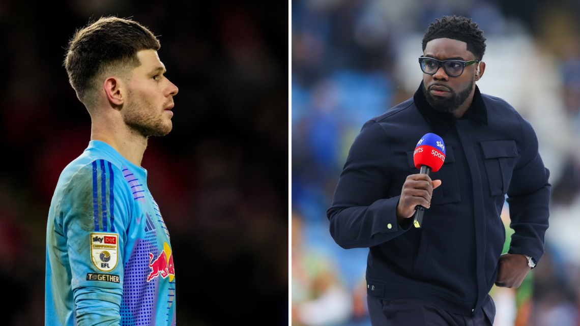 Split of Micah Richards on Sky Sports punditry duty and Leeds United goalkeeper Illan Meslier.