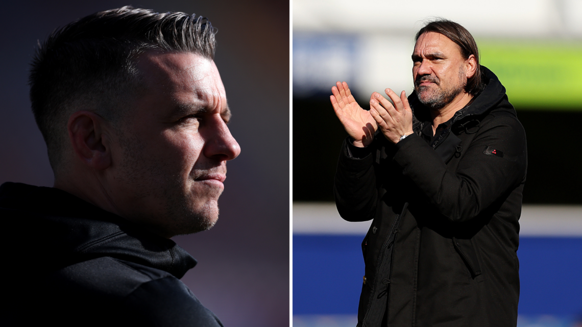 Split of Luton manager Matt Bloomfield and Leeds United boss Daniel Farke.