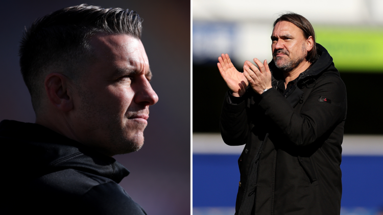 Split of Luton manager Matt Bloomfield and Leeds United boss Daniel Farke.