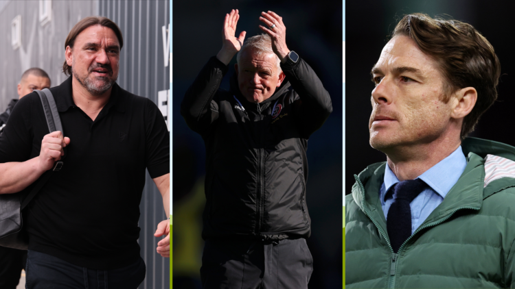 Split of Leeds United boss Daniel Farke, Sheffield United's Chris Wilder and Burnley manager Scott Parker.