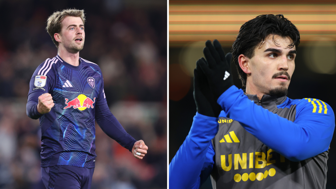 Split image of Leeds United duo Patrick Bamford and Pascal Struijk.