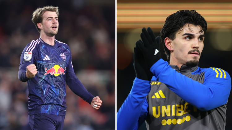 Split image of Leeds United duo Patrick Bamford and Pascal Struijk.