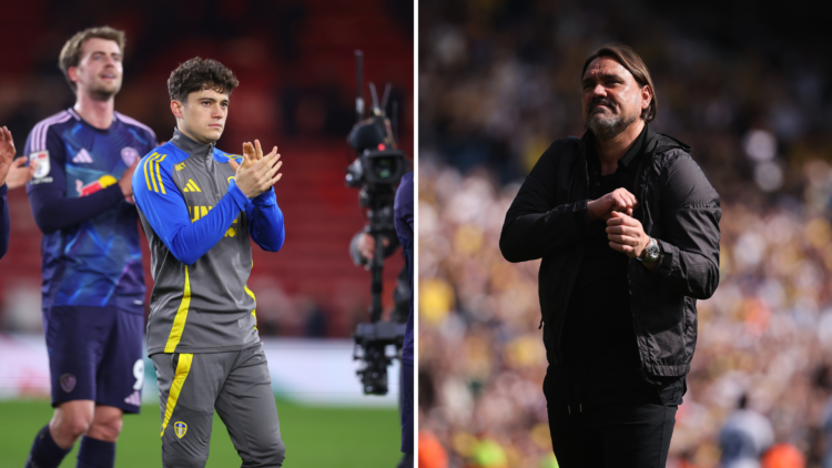 Split of Leeds United winger Dan James and manager Daniel Farke.