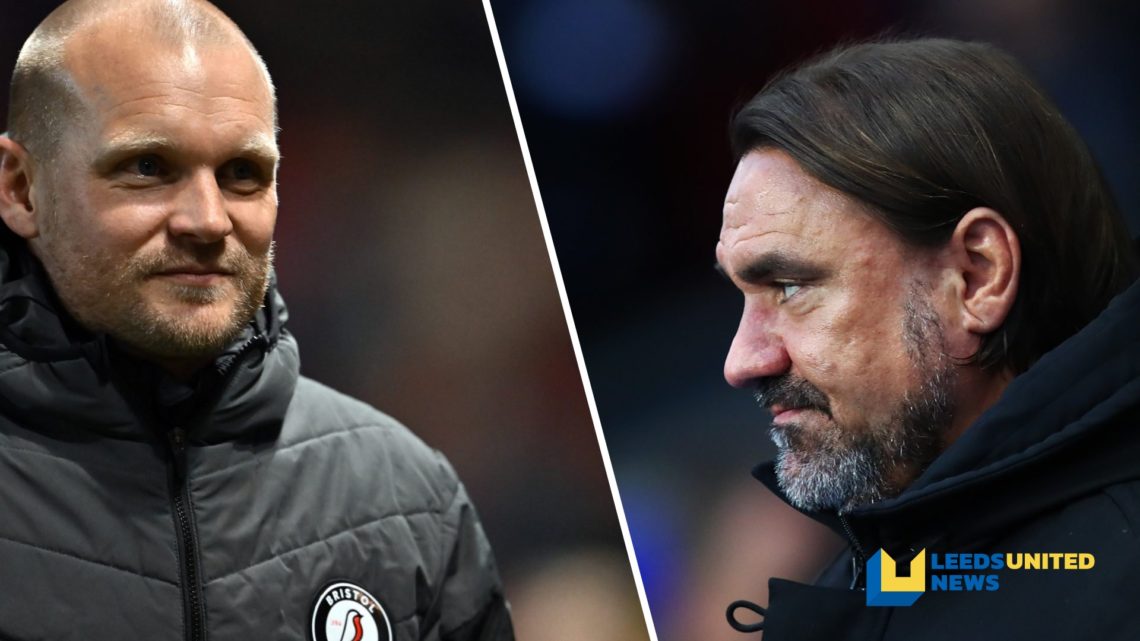 Bristol City manager Liam Manning and Leeds United boss Daniel Farke look on.