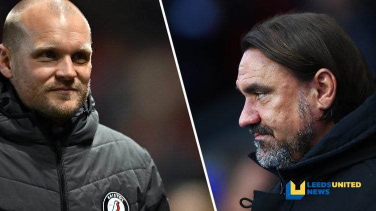 Bristol City manager Liam Manning and Leeds United boss Daniel Farke look on.